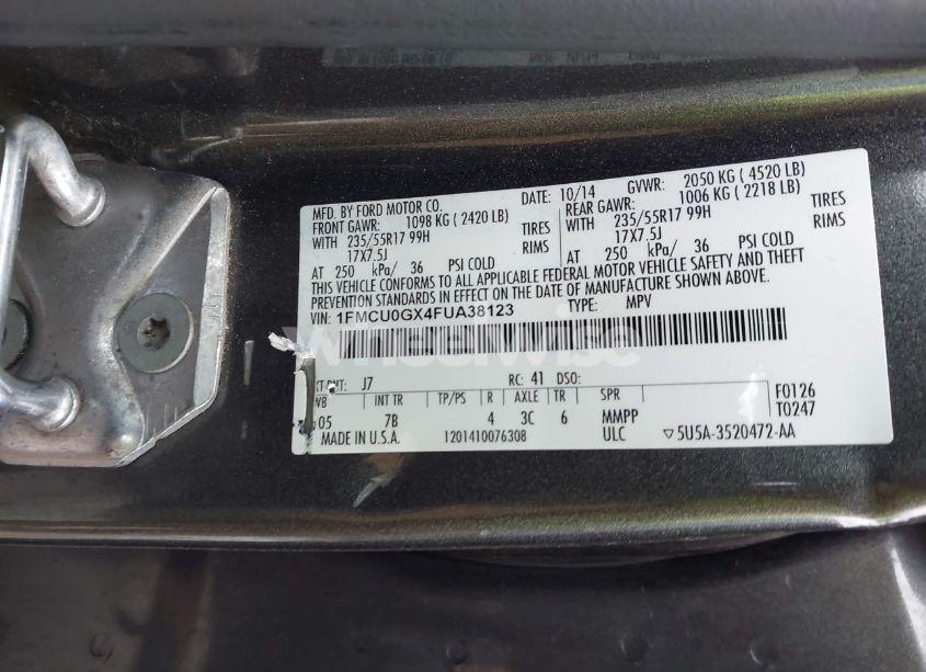 Photo 9 of 2015 Ford Escape SE (VIN 1FMCU0GX4FUA38123)