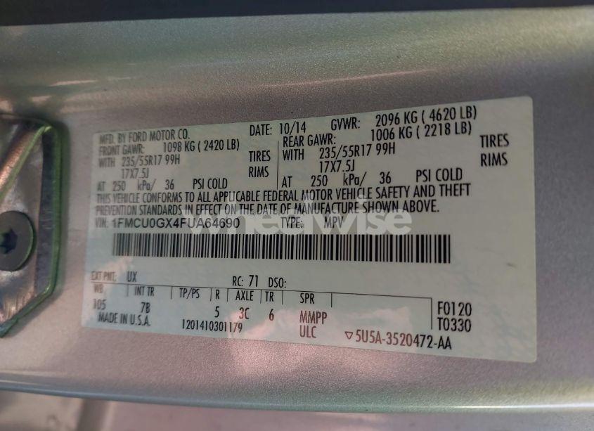 Photo 9 of 2015 Ford Escape SE (VIN 1FMCU0GX4FUA64690)