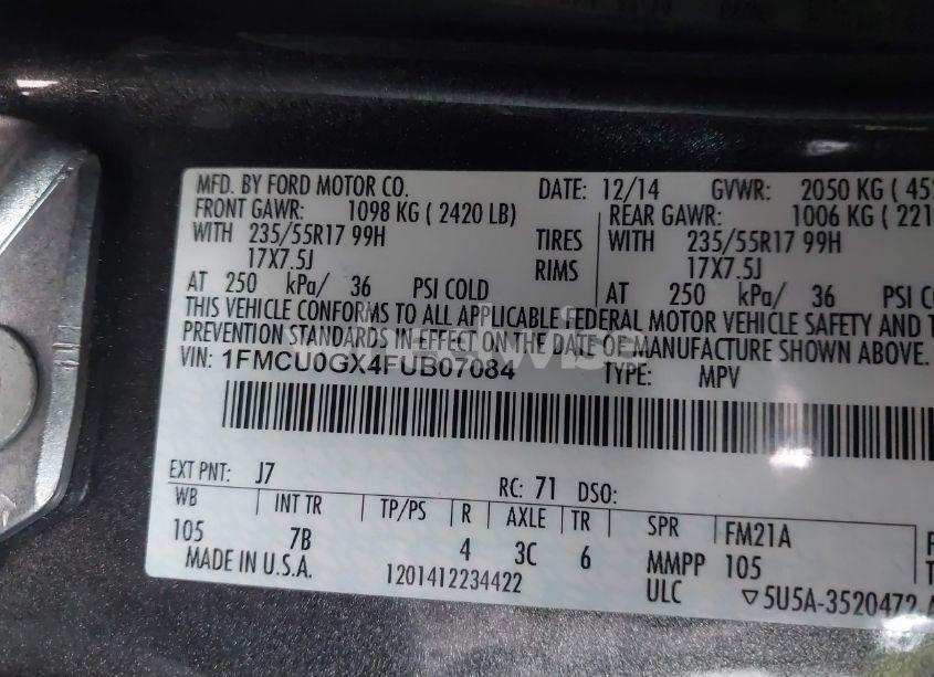 Photo 9 of 2015 Ford Escape SE (VIN 1FMCU0GX4FUB07084)