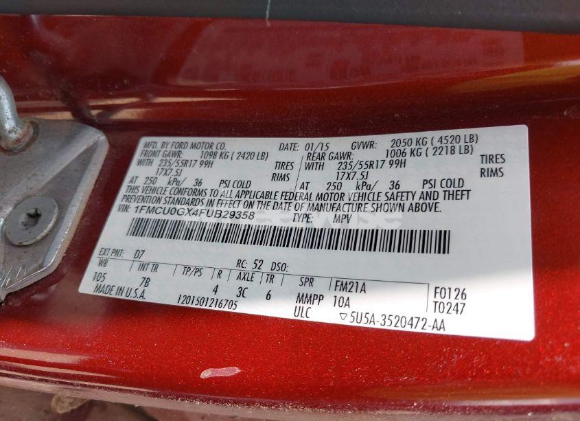 Photo 9 of 2015 Ford Escape SE (VIN 1FMCU0GX4FUB29358)