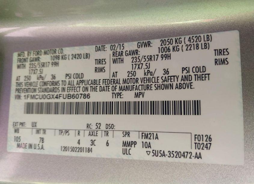 Photo 9 of 2015 Ford Escape SE (VIN 1FMCU0GX4FUB60786)