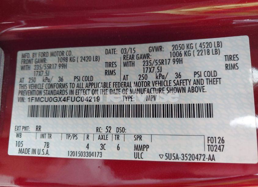 Photo 9 of 2015 Ford Escape SE (VIN 1FMCU0GX4FUC04219)