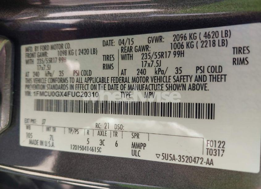 Photo 9 of 2015 Ford Escape SE (VIN 1FMCU0GX4FUC20310)