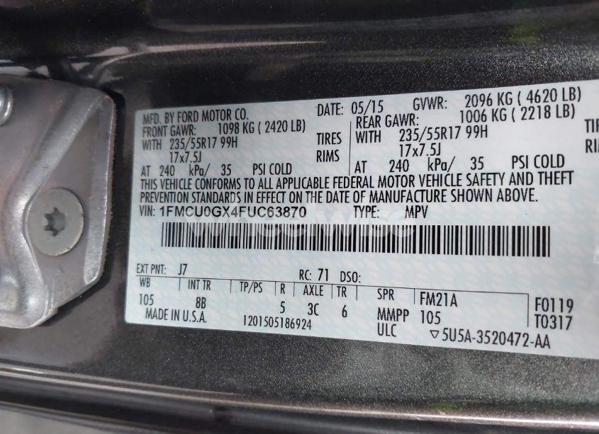 Photo 9 of 2015 Ford Escape SE (VIN 1FMCU0GX4FUC63870)