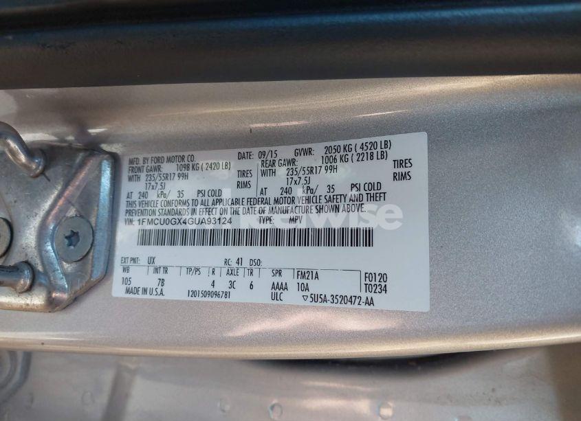 Photo 9 of 2016 Ford Escape SE (VIN 1FMCU0GX4GUA93124)