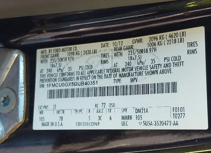 Photo 9 of 2013 Ford Escape SE (VIN 1FMCU0GX5DUB40351)