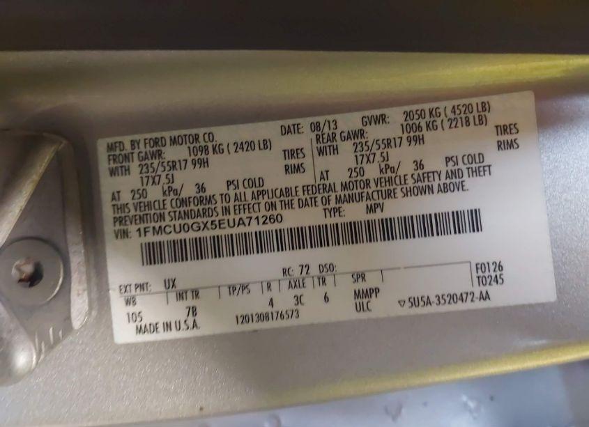 Photo 9 of 2014 Ford Escape SE (VIN 1FMCU0GX5EUA71260)