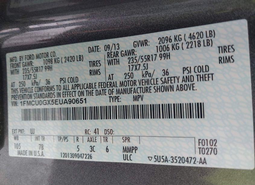 Photo 9 of 2014 Ford Escape SE (VIN 1FMCU0GX5EUA90651)