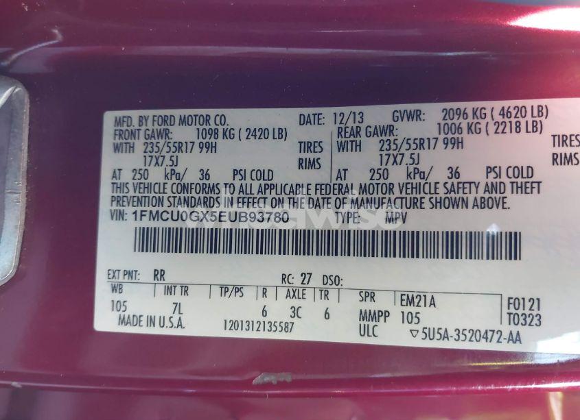Photo 9 of 2014 Ford Escape SE (VIN 1FMCU0GX5EUB93780)