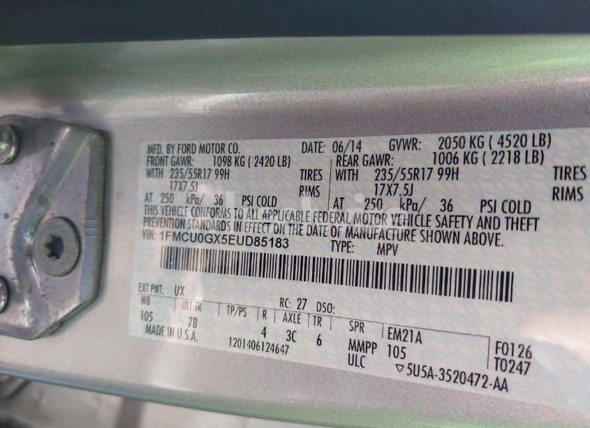 Photo 9 of 2014 Ford Escape SE (VIN 1FMCU0GX5EUD85183)