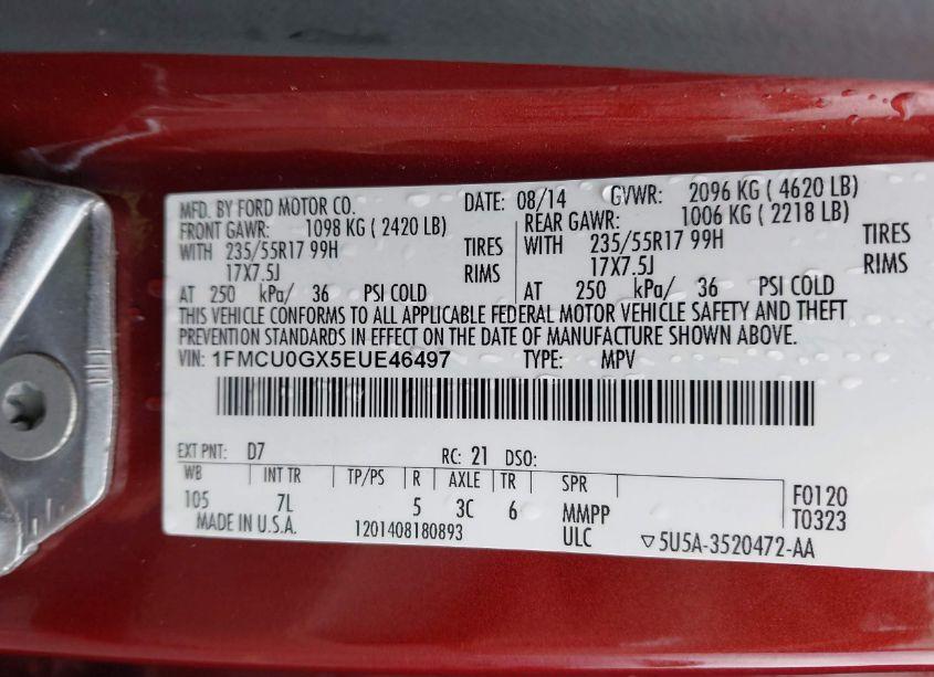 Photo 9 of 2014 Ford Escape SE (VIN 1FMCU0GX5EUE46497)
