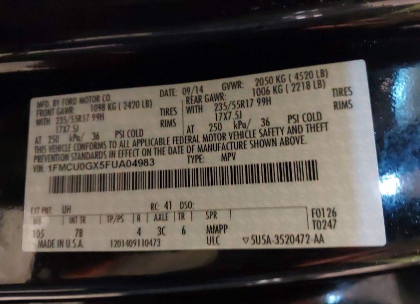 Photo 9 of 2015 Ford Escape SE (VIN 1FMCU0GX5FUA04983)