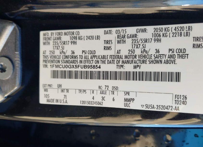 Photo 9 of 2015 Ford Escape SE (VIN 1FMCU0GX5FUB95854)