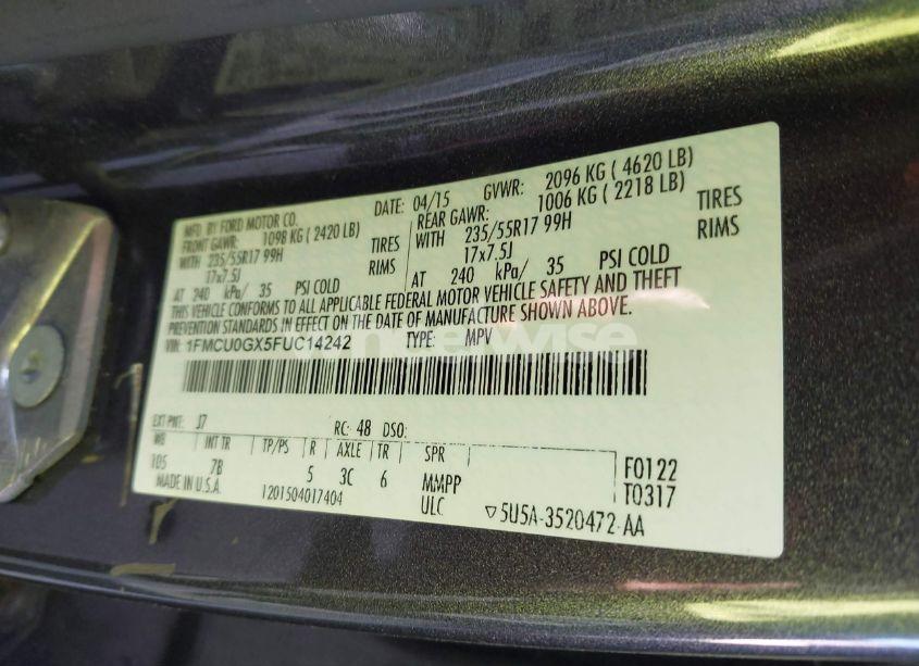 Photo 9 of 2015 Ford Escape SE (VIN 1FMCU0GX5FUC14242)