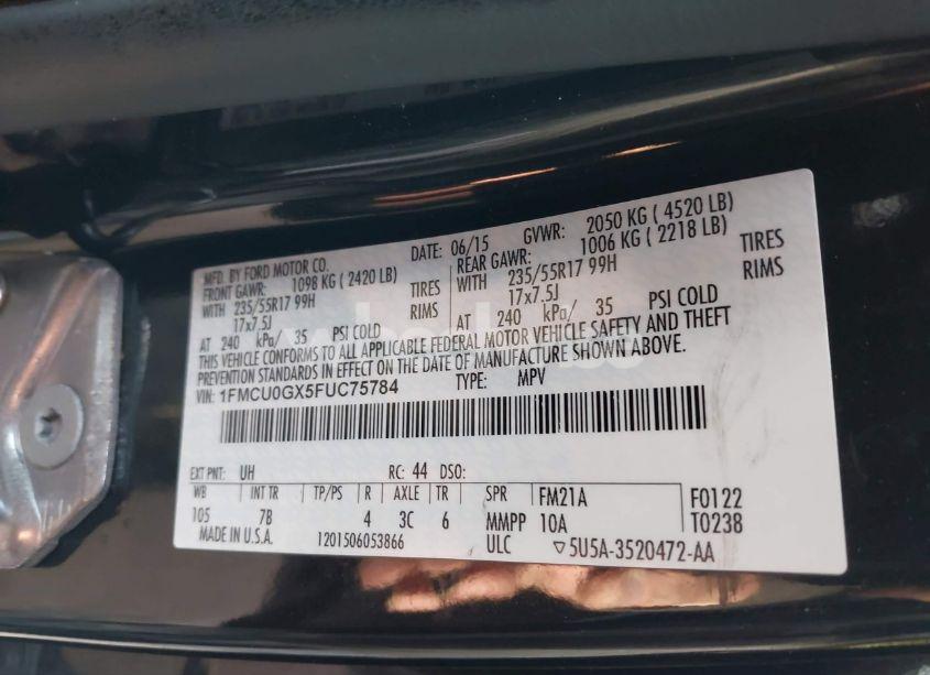 Photo 9 of 2015 Ford Escape SE (VIN 1FMCU0GX5FUC75784)