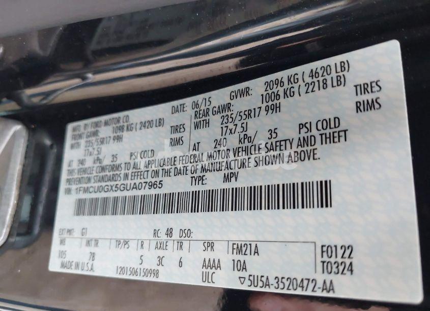 Photo 9 of 2016 Ford Escape SE (VIN 1FMCU0GX5GUA07965)