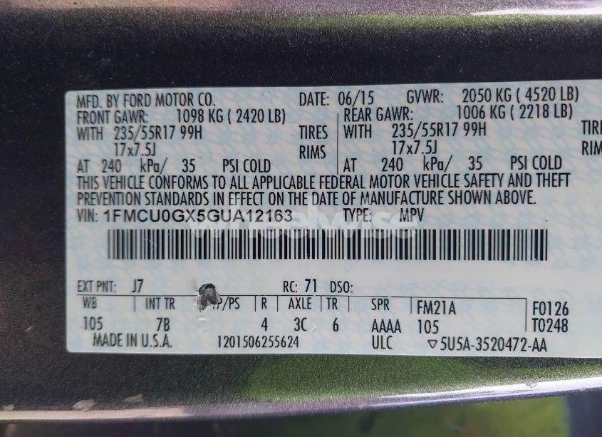 Photo 9 of 2016 Ford Escape SE (VIN 1FMCU0GX5GUA12163)