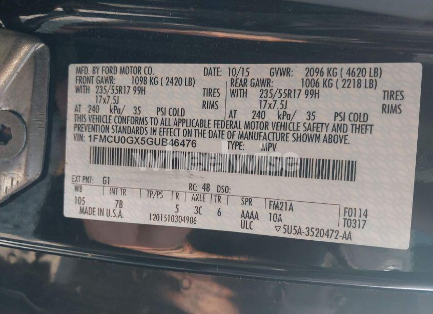 Photo 9 of 2016 Ford Escape SE (VIN 1FMCU0GX5GUB46476)