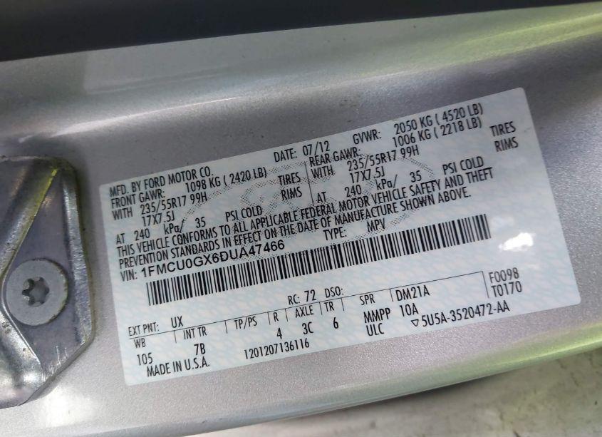 Photo 9 of 2013 Ford Escape SE (VIN 1FMCU0GX6DUA47466)