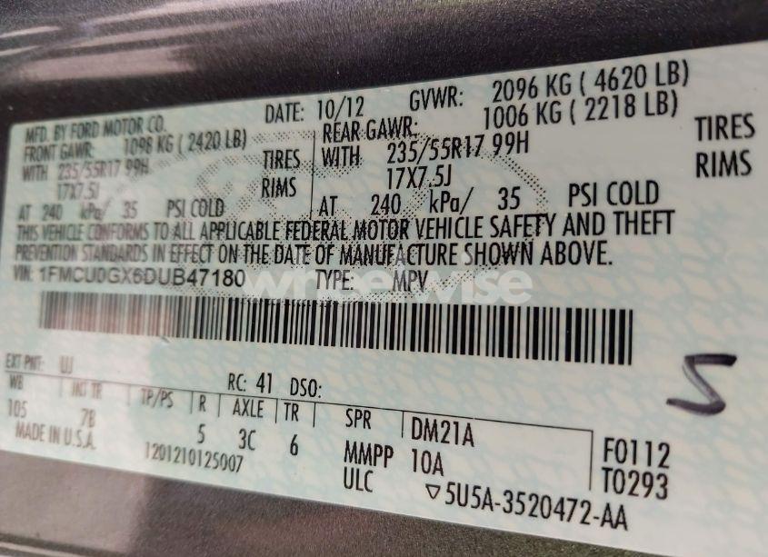 Photo 9 of 2013 Ford Escape SE (VIN 1FMCU0GX6DUB47180)