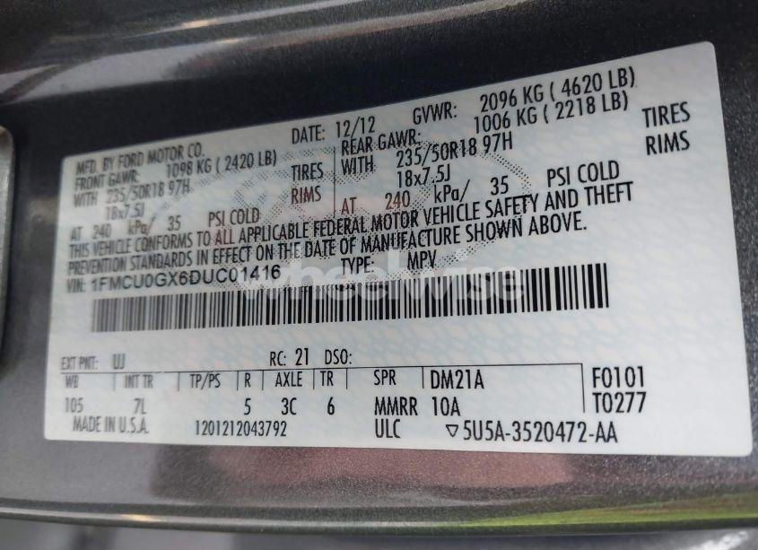 Photo 9 of 2013 Ford Escape SE (VIN 1FMCU0GX6DUC01416)