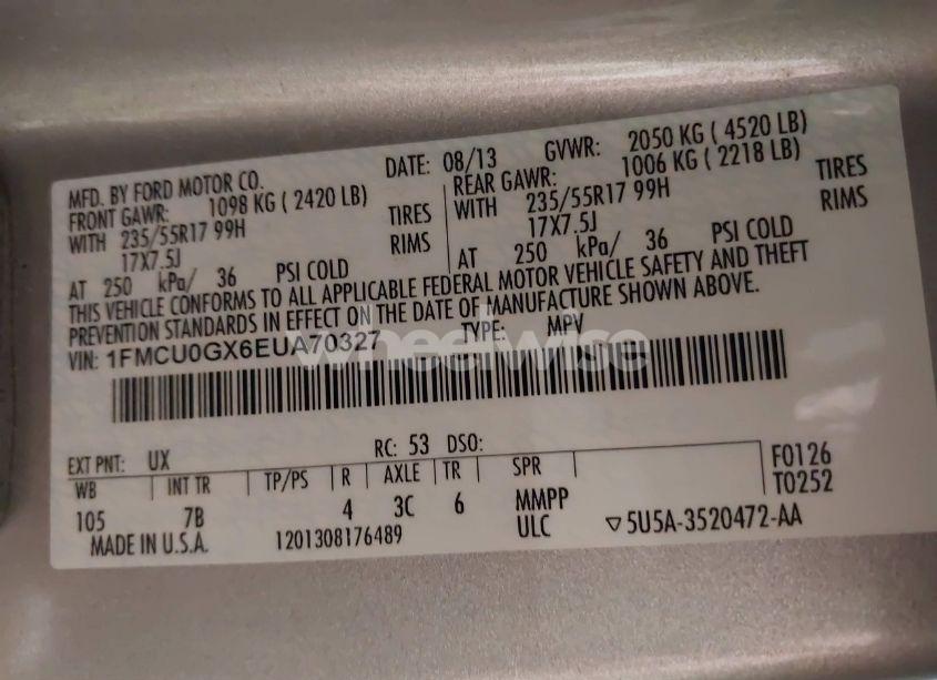 Photo 9 of 2014 Ford Escape SE (VIN 1FMCU0GX6EUA70327)