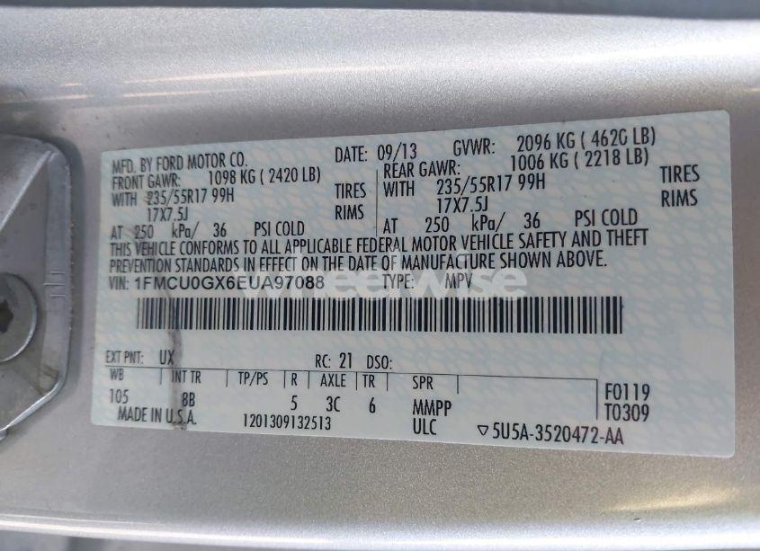 Photo 9 of 2014 Ford Escape SE (VIN 1FMCU0GX6EUA97088)