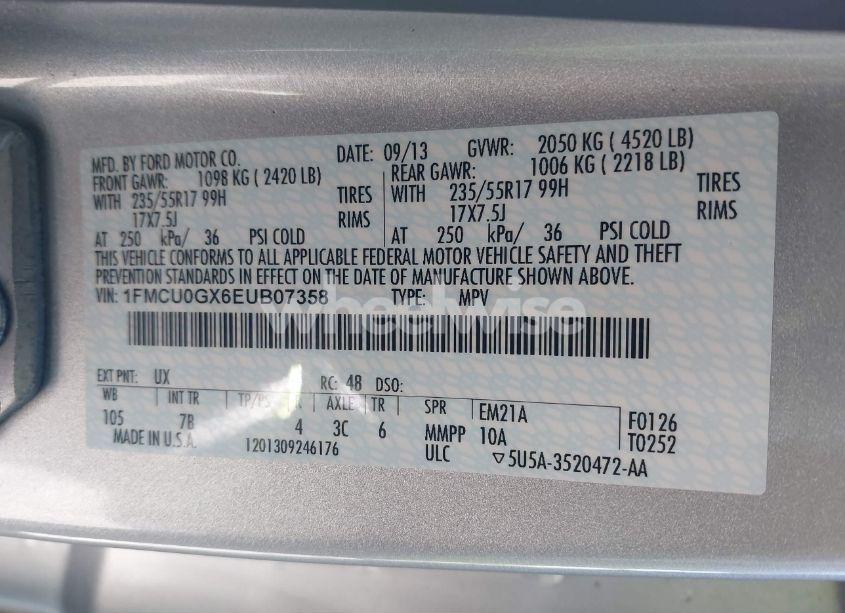 Photo 9 of 2014 Ford Escape SE (VIN 1FMCU0GX6EUB07358)