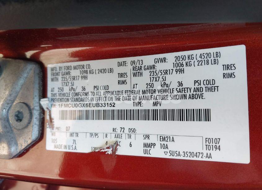 Photo 9 of 2014 Ford Escape SE (VIN 1FMCU0GX6EUB33152)