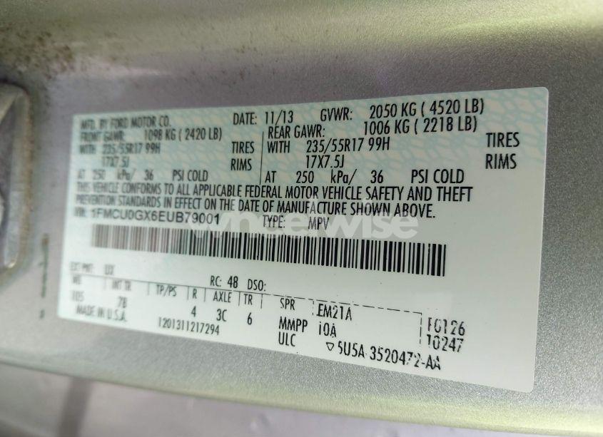 Photo 9 of 2014 Ford Escape SE (VIN 1FMCU0GX6EUB79001)