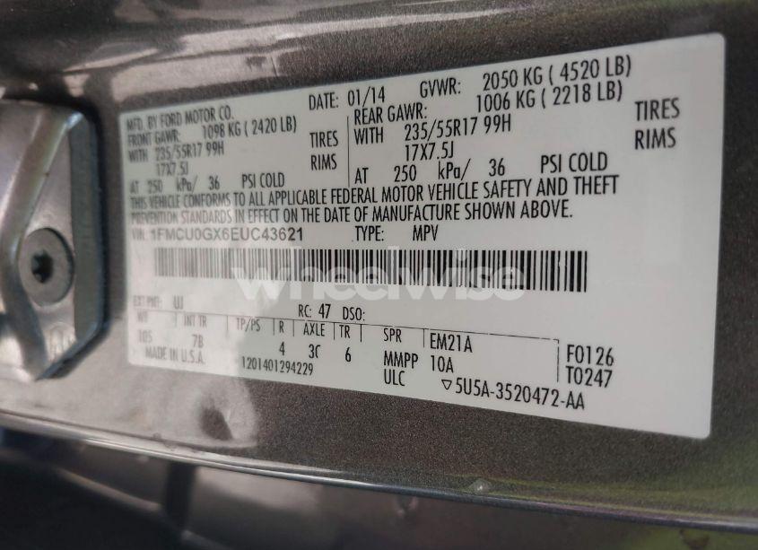 Photo 9 of 2014 Ford Escape SE (VIN 1FMCU0GX6EUC43621)