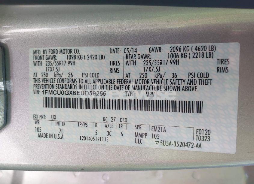 Photo 9 of 2014 Ford Escape SE (VIN 1FMCU0GX6EUD59255)