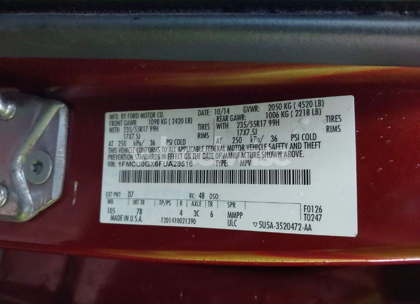 Photo 9 of 2015 Ford Escape SE (VIN 1FMCU0GX6FUA28516)