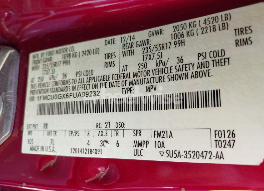 Photo 9 of 2015 Ford Escape SE (VIN 1FMCU0GX6FUA99232)