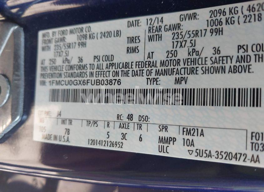 Photo 9 of 2015 Ford Escape SE (VIN 1FMCU0GX6FUB03876)