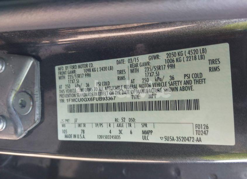 Photo 9 of 2015 Ford Escape SE (VIN 1FMCU0GX6FUB93367)