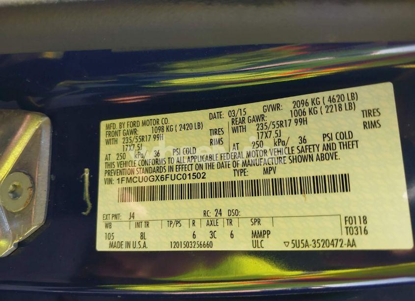 Photo 9 of 2015 Ford Escape SE (VIN 1FMCU0GX6FUC01502)