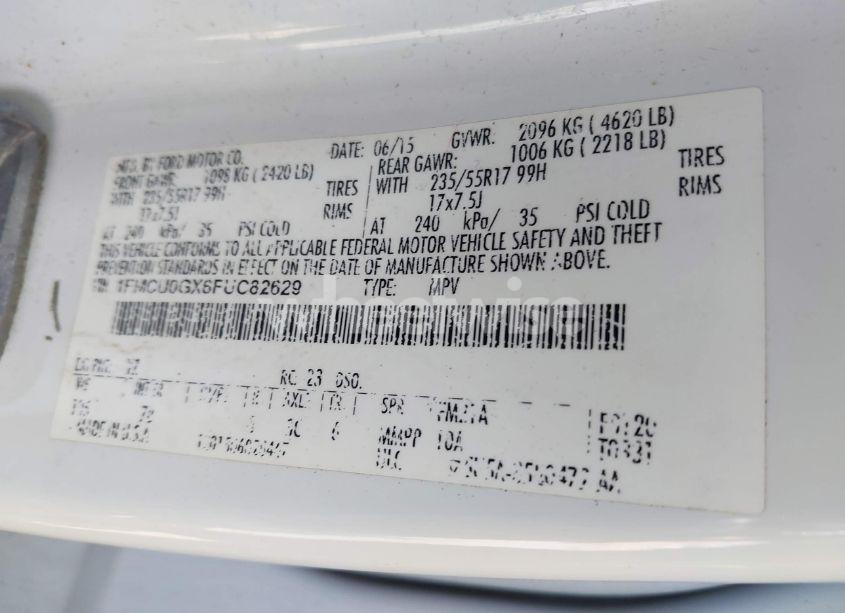 Photo 9 of 2015 Ford Escape SE (VIN 1FMCU0GX6FUC82629)