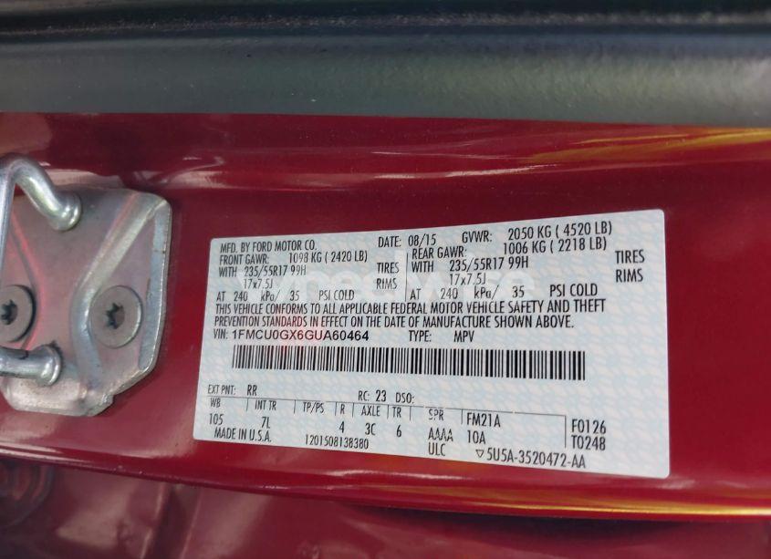 Photo 9 of 2016 Ford Escape SE (VIN 1FMCU0GX6GUA60464)