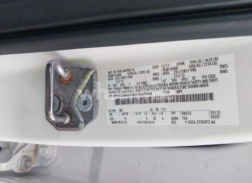 Photo 9 of 2016 Ford Escape SE (VIN 1FMCU0GX6GUB45966)