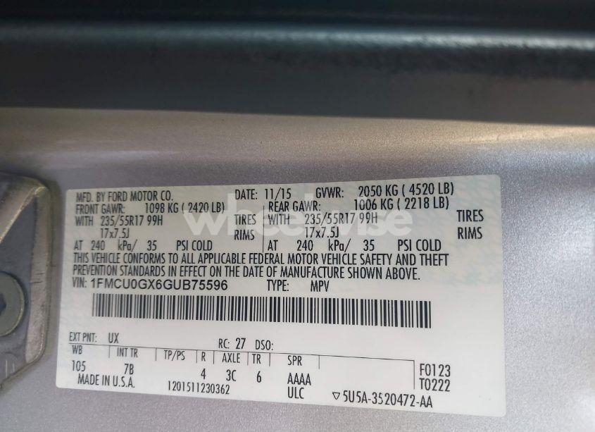 Photo 9 of 2016 Ford Escape SE (VIN 1FMCU0GX6GUB75596)