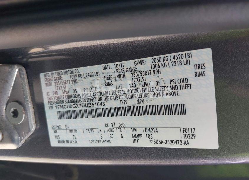 Photo 9 of 2013 Ford Escape SE (VIN 1FMCU0GX7DUB51643)