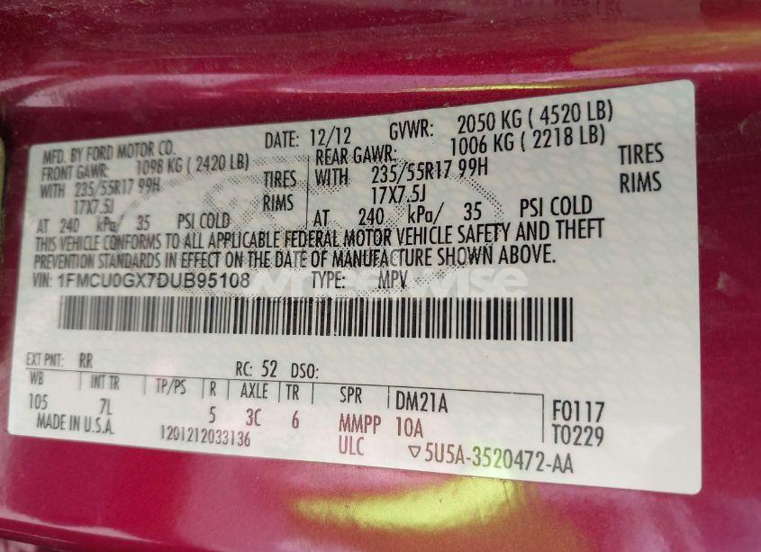 Photo 9 of 2013 Ford Escape SE (VIN 1FMCU0GX7DUB95108)