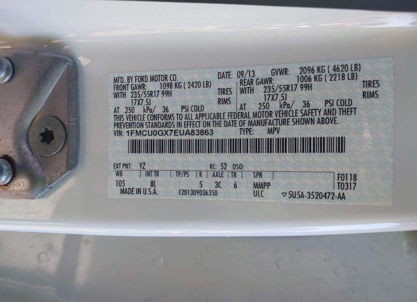 Photo 9 of 2014 Ford Escape SE (VIN 1FMCU0GX7EUA83863)