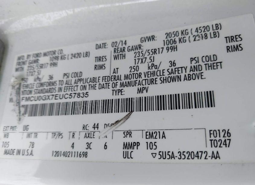 Photo 9 of 2014 Ford Escape SE (VIN 1FMCU0GX7EUC57835)