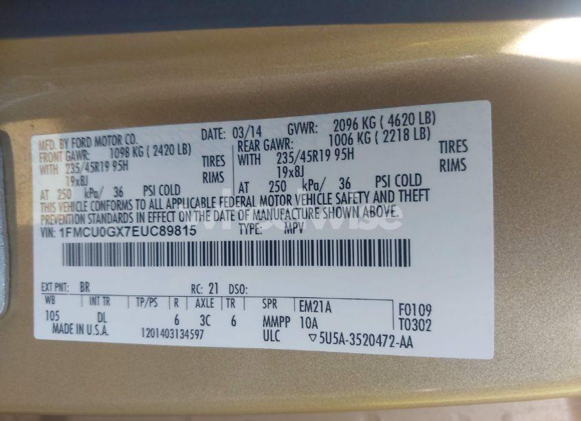 Photo 9 of 2014 Ford Escape SE (VIN 1FMCU0GX7EUC89815)