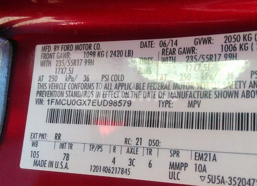 Photo 9 of 2014 Ford Escape SE (VIN 1FMCU0GX7EUD98579)