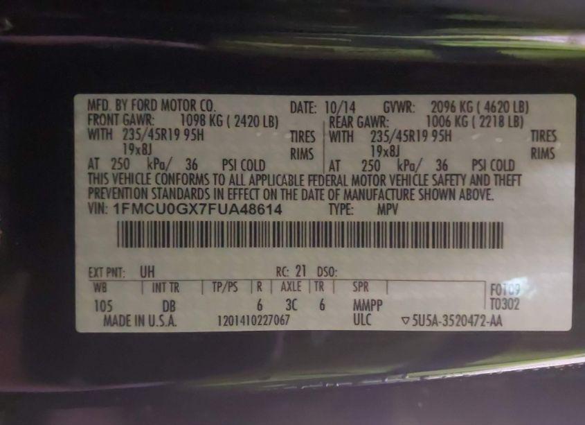 Photo 9 of 2015 Ford Escape SE (VIN 1FMCU0GX7FUA48614)