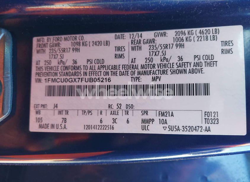 Photo 9 of 2015 Ford Escape SE (VIN 1FMCU0GX7FUB05216)