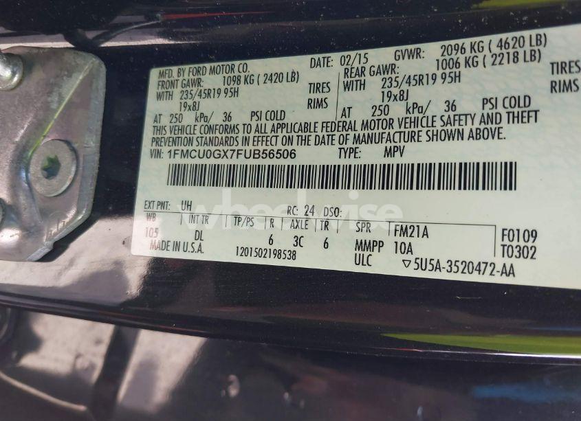 Photo 9 of 2015 Ford Escape SE (VIN 1FMCU0GX7FUB56506)